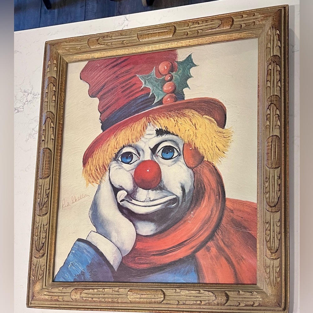 Vintage Red Skelton signed “Holly Clown” 70’s Holiday painting lithograph framed